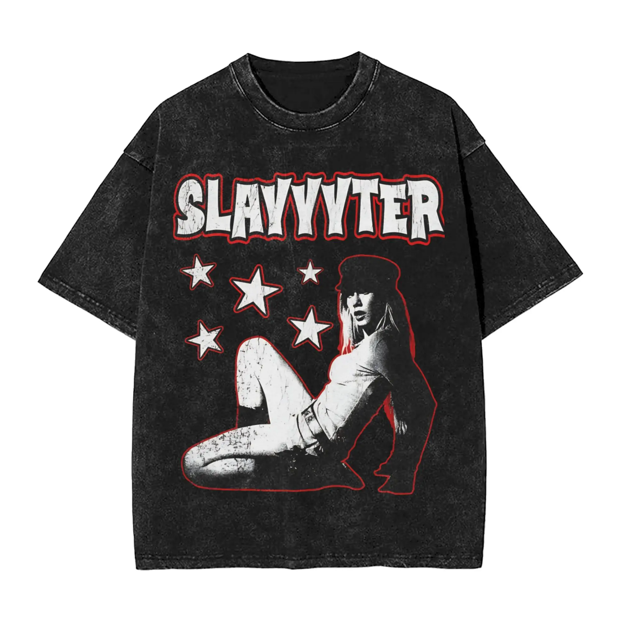 Slayyyter T Shirts for Men Cotton Funny T-Shirt Round Collar Grunge Star Tee Shirt Short Sleeve Tops Unique