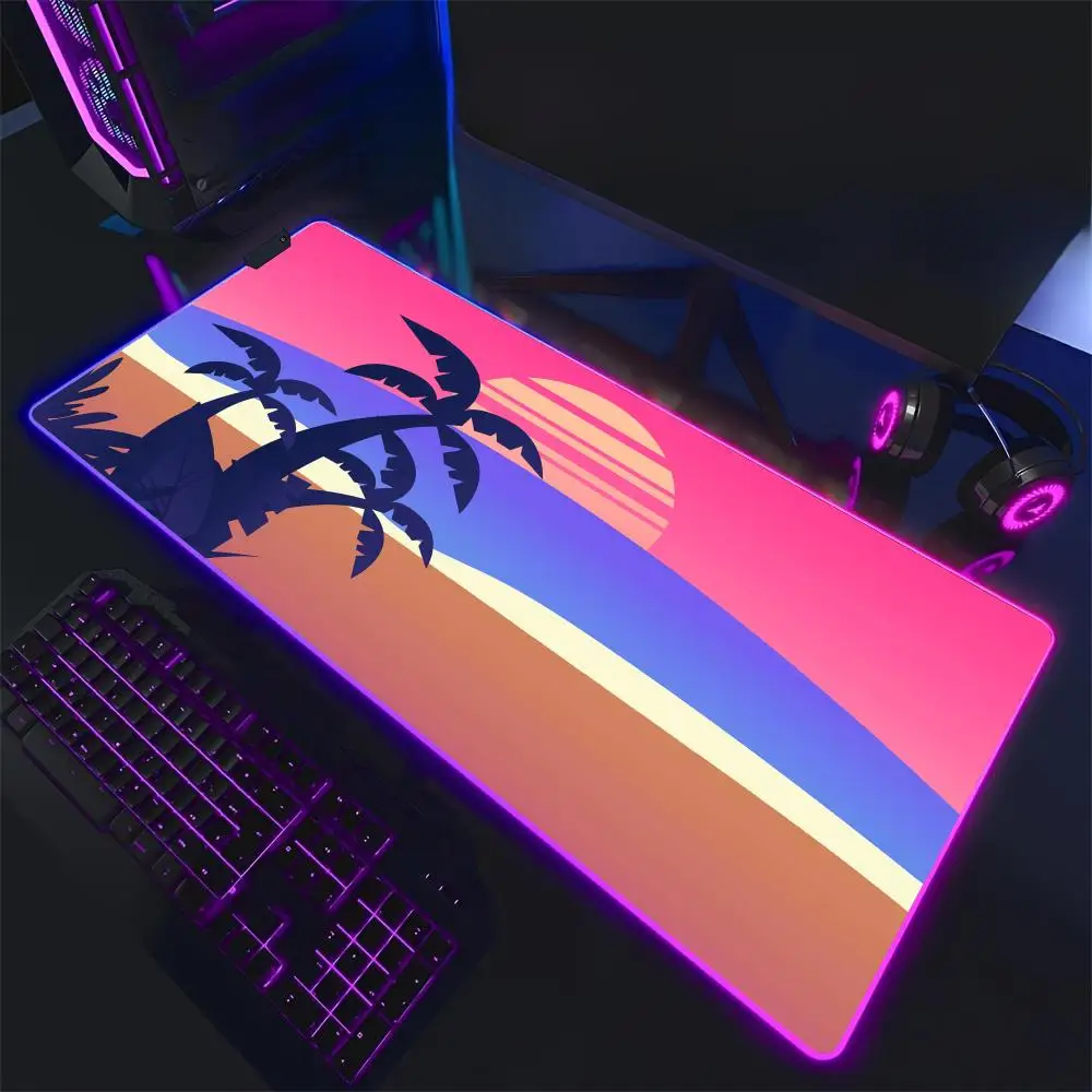 

Seaside Sunset Scenery RGB Mouse Pad Desk Mat office mat pc accessories Keyboard Extended pad LED glow Gaming mouse pad