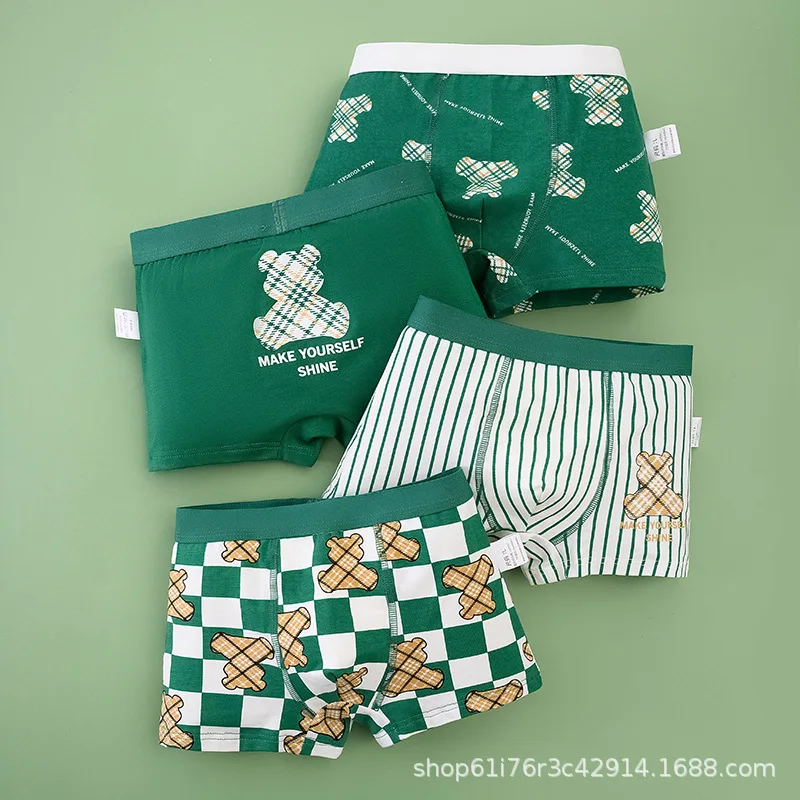 4PCS/Set Children\'s Underwear Boys Cotton Panties 1-13Years Kids Cartoon Boxers Teenagers Double-decker U-shaped Design Panties
