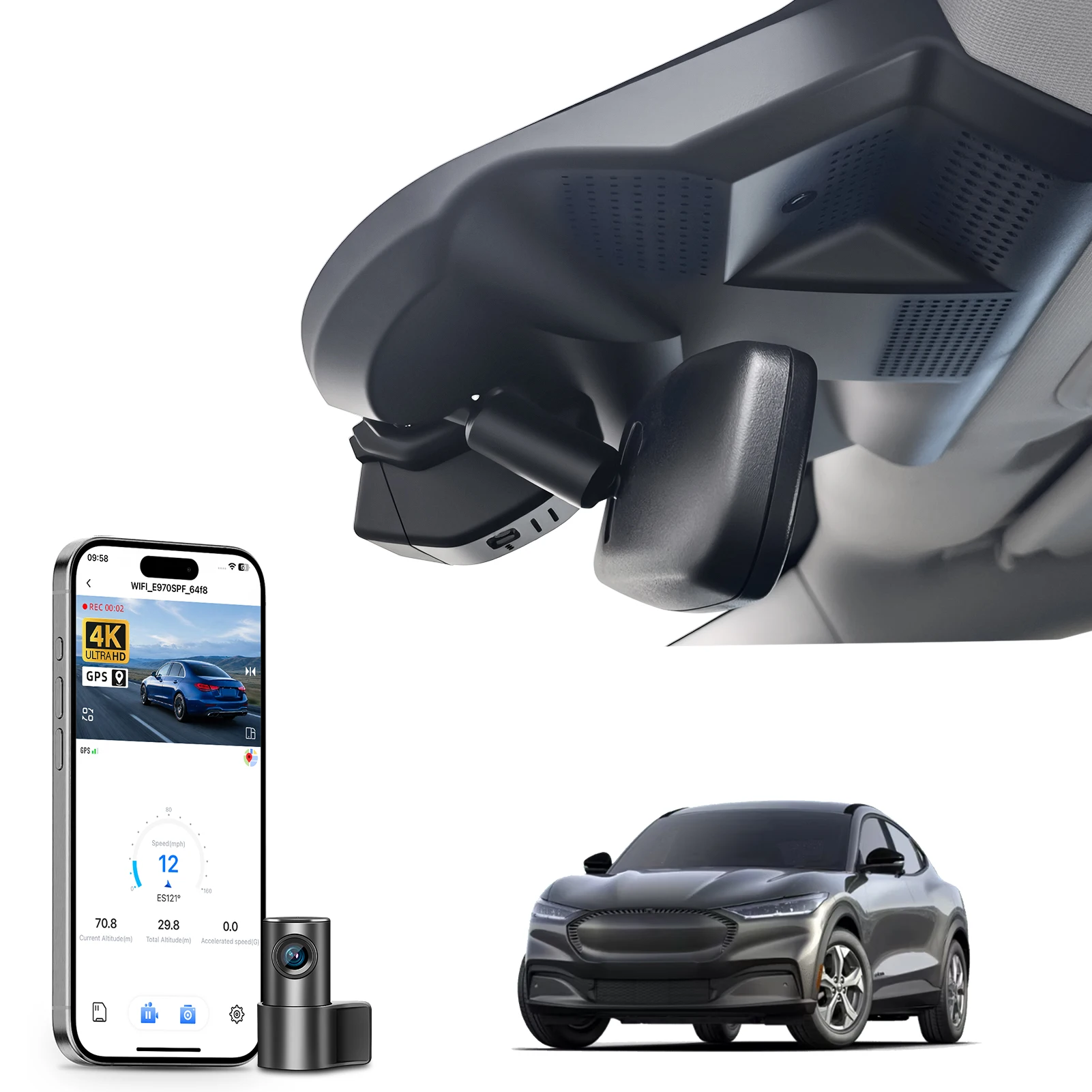 Mangoal 4K Dash Cam For Ford Mustang Mach-E Dash Car Camera 2021-2026 GPS WiFi & APP HD Night Vision Plug and Play