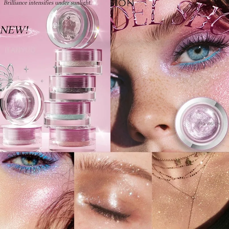 Sombra de ojos líquida de gelatina de 7 colores, brillo de agua de alto brillo, secado rápido, resistente al agua, sombra de ojos de larga duración, maquillaje resaltador