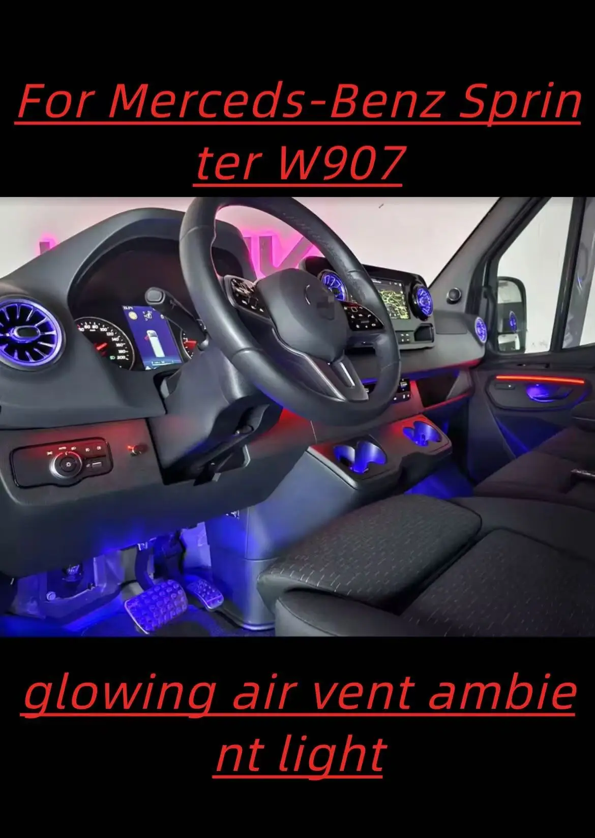 For Mercedes Sprinter W907 2019-2025 RGB Ambient Light Kit, LED Turbine Air Vents Glowing, Atmosphere Lighting, App Control
