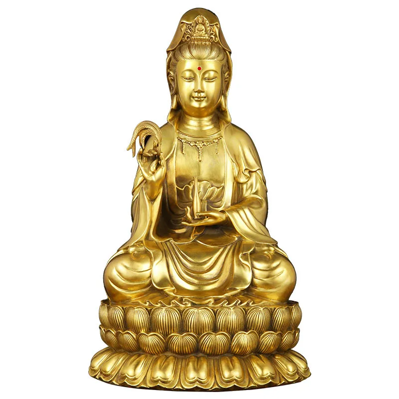 

Shanpin Pure Brass Guanyin Home Buddha Hall Ornament Willow Branch Sitting Lotus Bronze Statue Bodhisattva Figure Sculpture