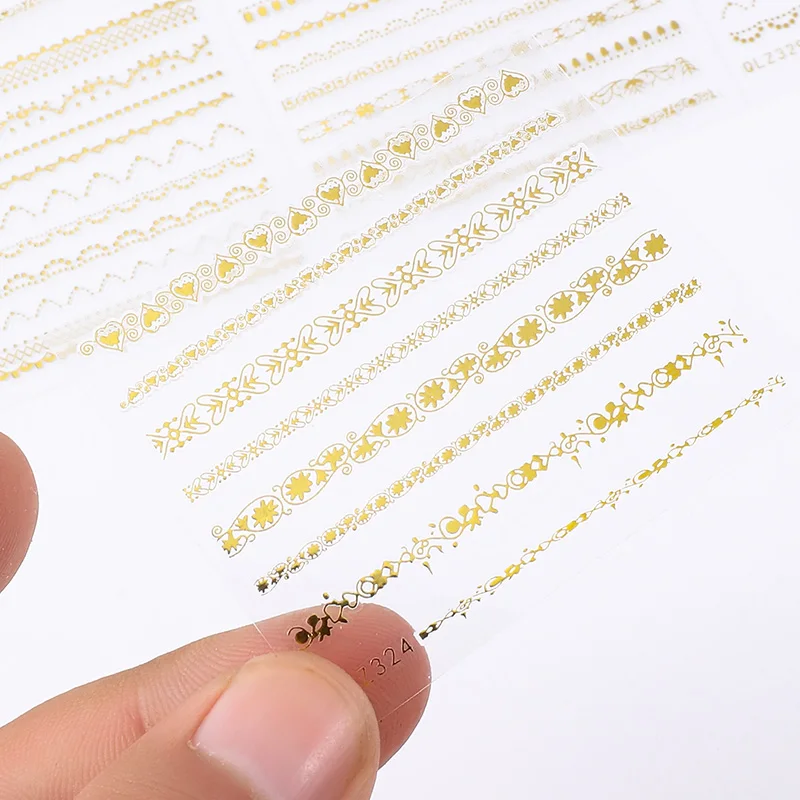30Pcs Embossed Nail Art Stickers Decal Gold Silver French Line Self-adhesive Slider Luxury Stickers Press On Nails Decorations