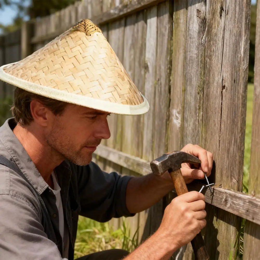 中国風の帽子 竹帽子 竹わら帽子 調節可能な紐付き 通気性のあるメッシュ 広いつばのフィッシングキャップ