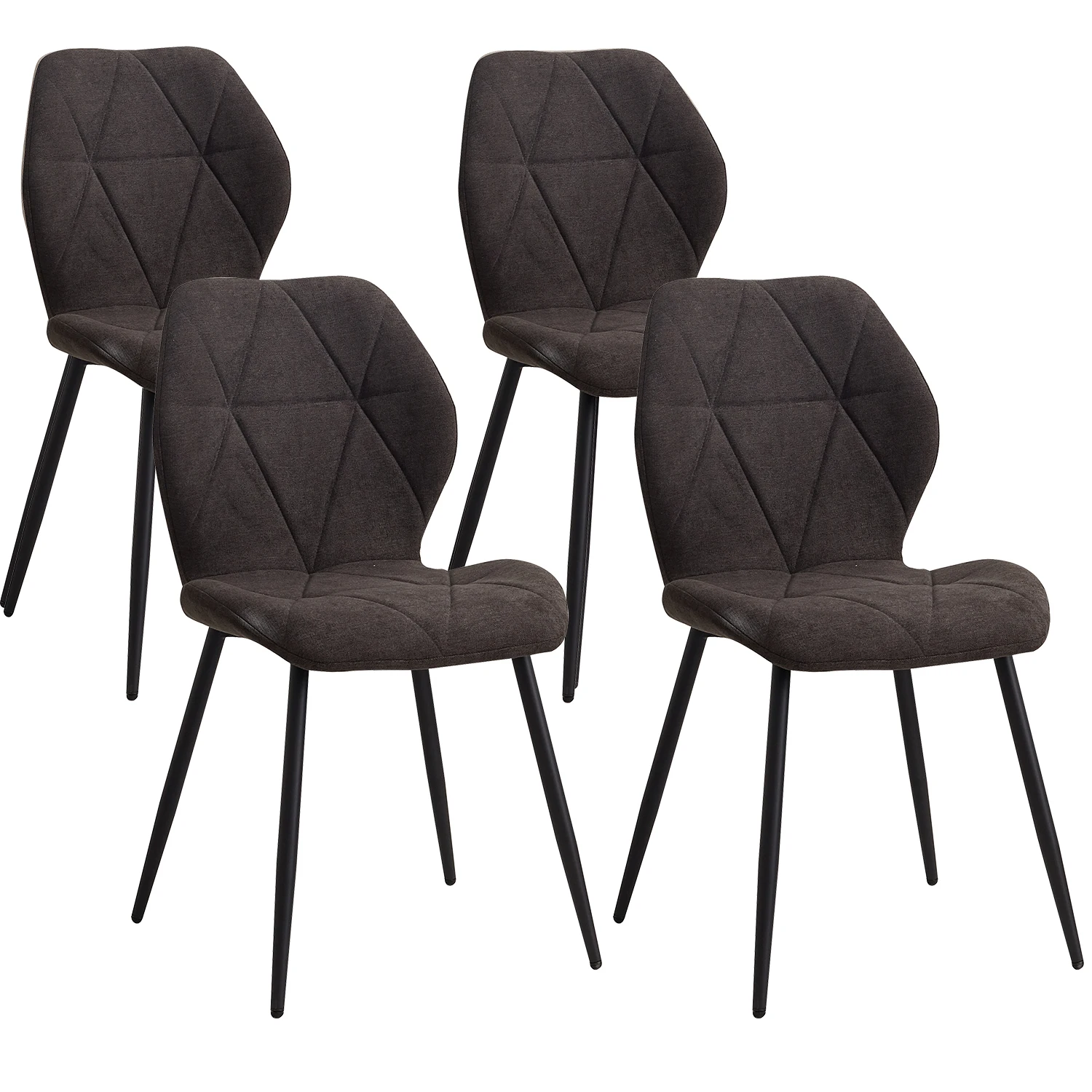 GrandCA HOME Set van 2/4/6 moderne eetkamerstoelen, gestoffeerd, gewatteerd linnen, minimalistische bureaustoelen voor keuken, eetkamer