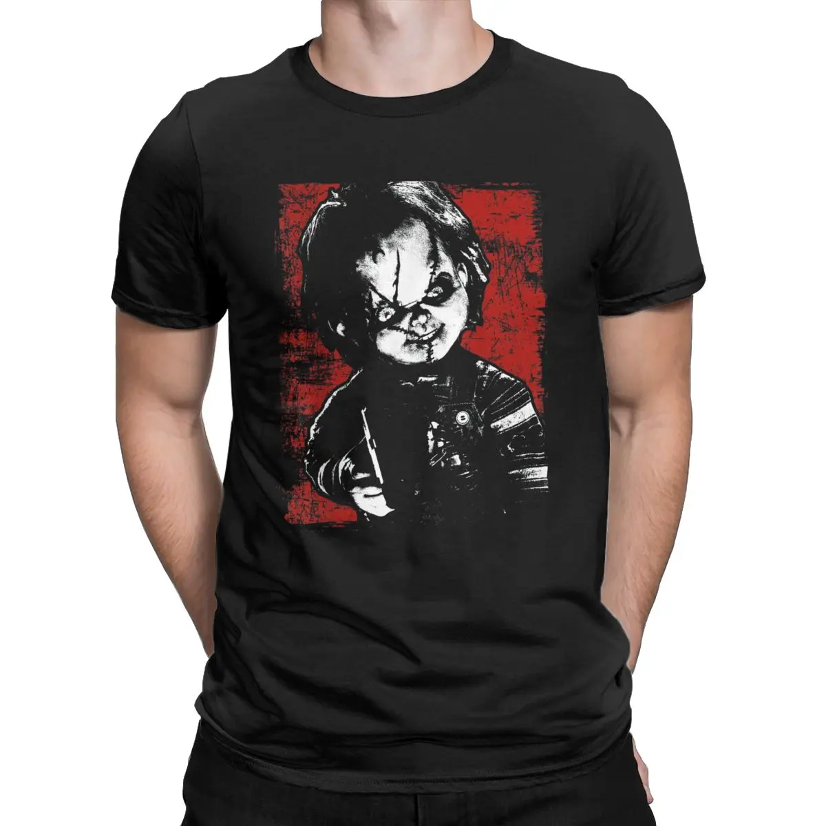 Chucky Men Child's Play Distressed Portrait T Shirts Horror Film Game Pure Cotton Short Sleeve Round Collar Tees Gift T-Shirts