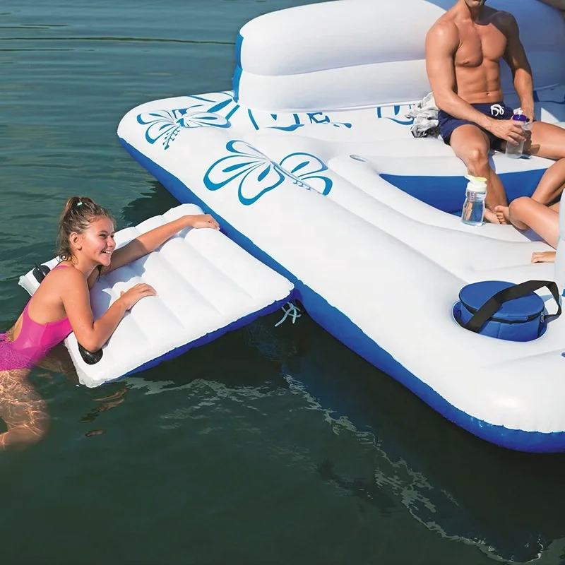 Large Inflatable Water Floating Island for Six People Inflatable Bed With Awning for Footbath