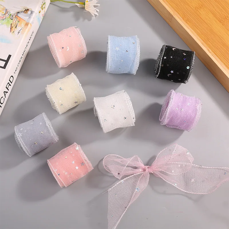 50 Yards 50MM Silver Thread Edge lock Five Pointed Star Yarn Ribbon Hair Bows DIY Handmade Accessories Crafts Gift Wrapping 50MM