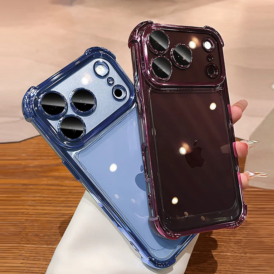 Coque de téléphone en silicone souple avec coussin d'air et placage de luxe pour iPhone 18 17 16 Pro Max 12 13 14 15 Pro Max, protection d'appareil photo transparente en TPU