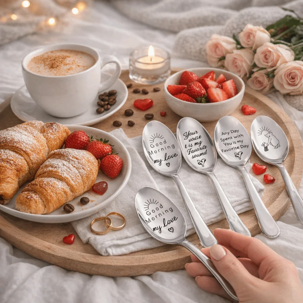 

Long Spoon Key of Love Spoon Engraved Design Personalized Text Engraved Teaspoon Love Letter Font Rustproof Sweet Spoon