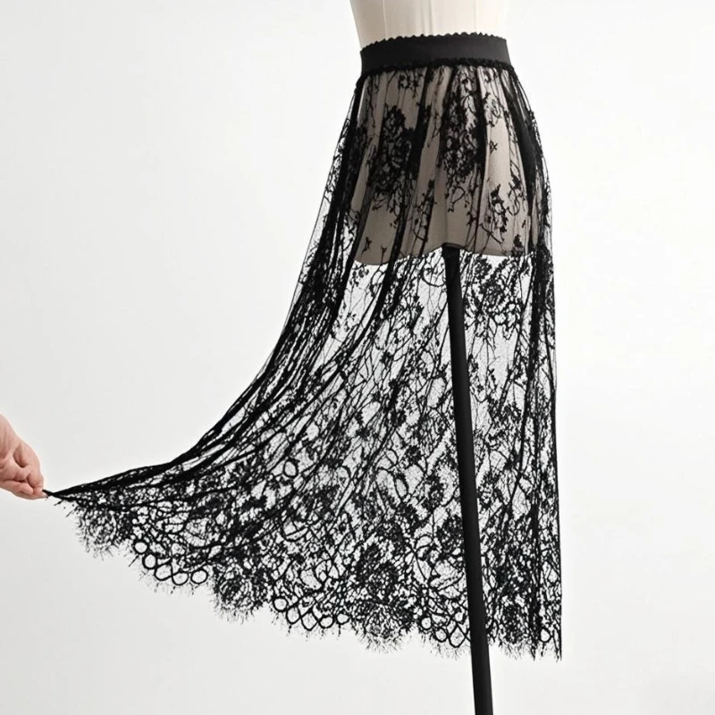 Transparent Sexy Lace Mesh Skirt Elastic High Waist Black White Tulle Mini Skirts Womens Skirt Korean Fashion Women's Skirt