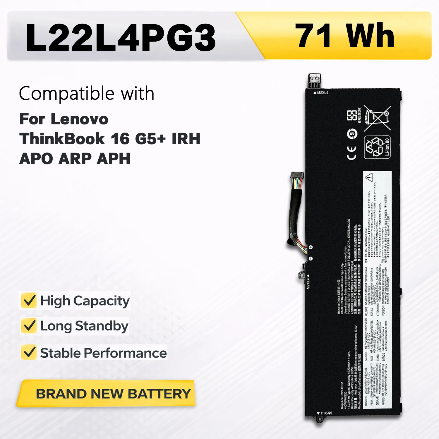 PowerHub L22L4PG3 Battery 71Wh 15.36V For Lenovo ThinkBook 16 G5+ IRH APO ARP APH L22M4PG3 L22B4PG3 L22C4PG3 L22D4PG3 5B11K39344