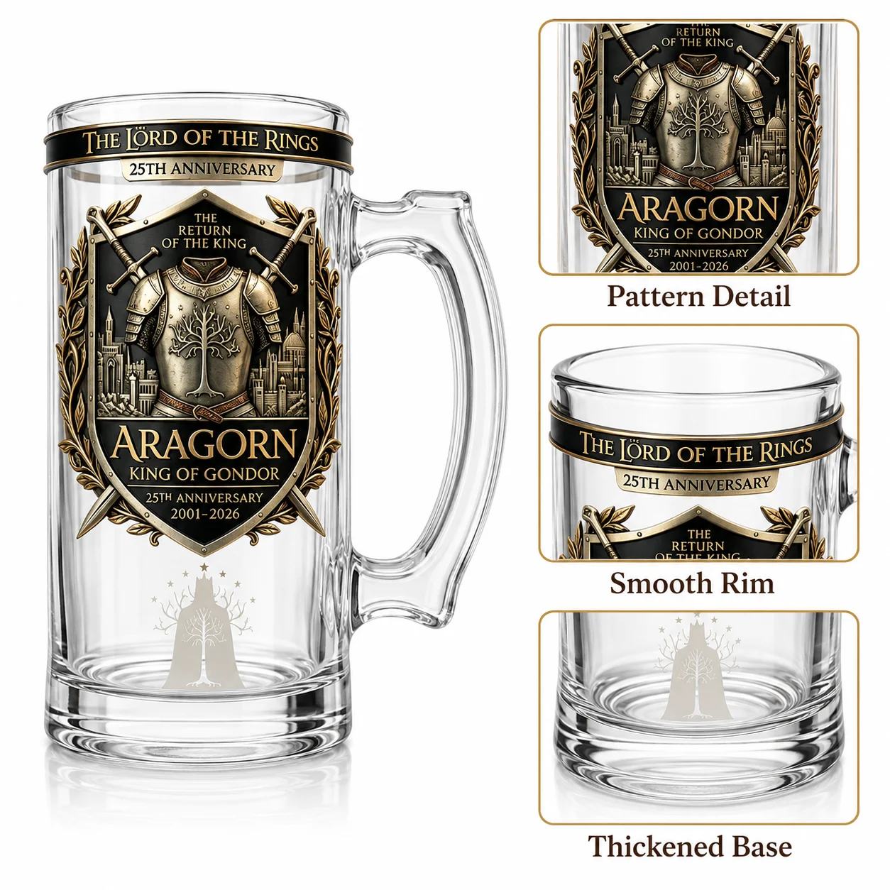 The Lord of the Rings Aragorn King of Gondor 25th Anniversary Beer Mug, LOTR The Return of the King Glass Stein, Home Decoration - view 4