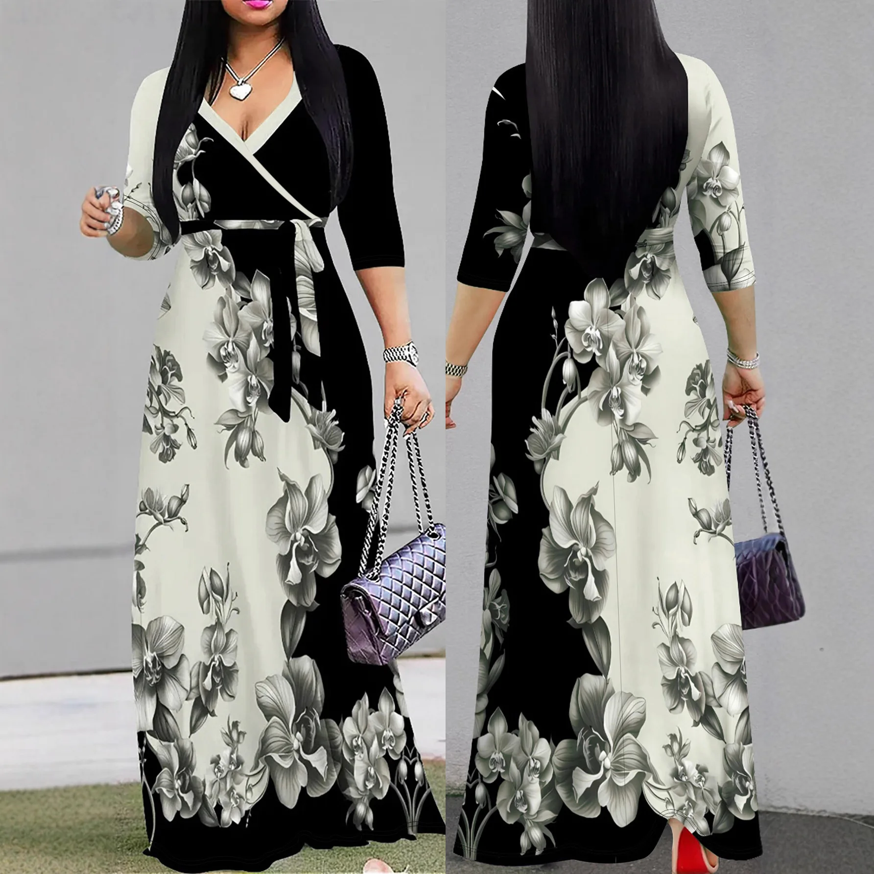 Plus Size Elegant Long V-neck Midi