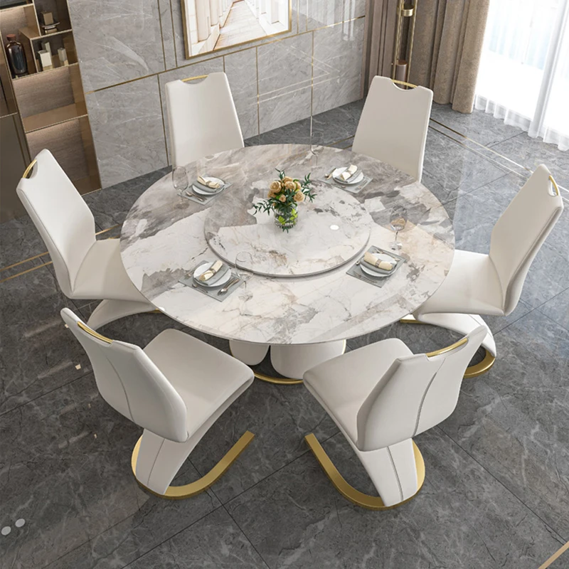 

※a Modern Dining Room Furniture Metal Legs Marble Top Dining Tables Designs Luxury Round Expandable Dining Table Set 6 Chairs