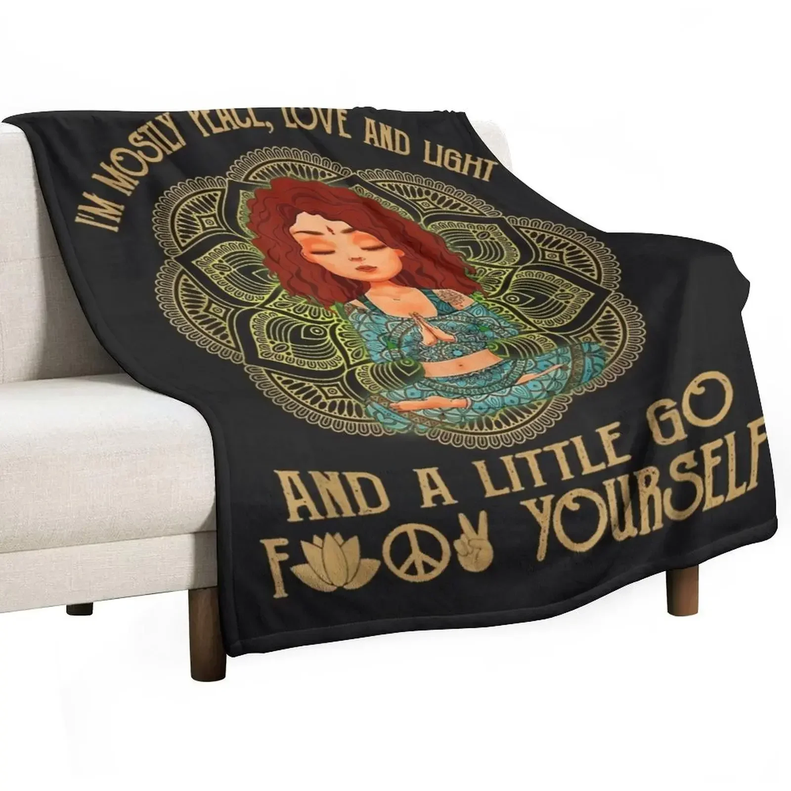 I Am Mostly Peace Love And Light Girl Yoga Lover Buddhist Throw Blanket Plush Warm Furrys Designers Blankets