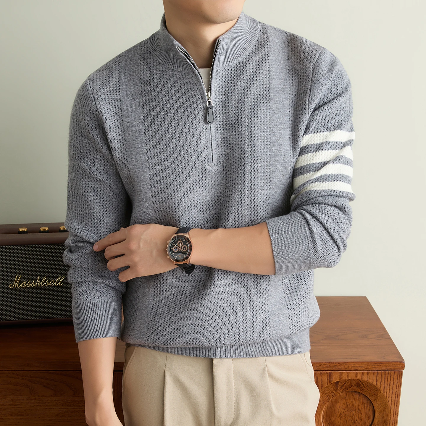 高品質なジッパー付き、ハイネックのセーター。メンズ向け、秋・ - Men'S Fashion Zip Sweater のレビューと価格