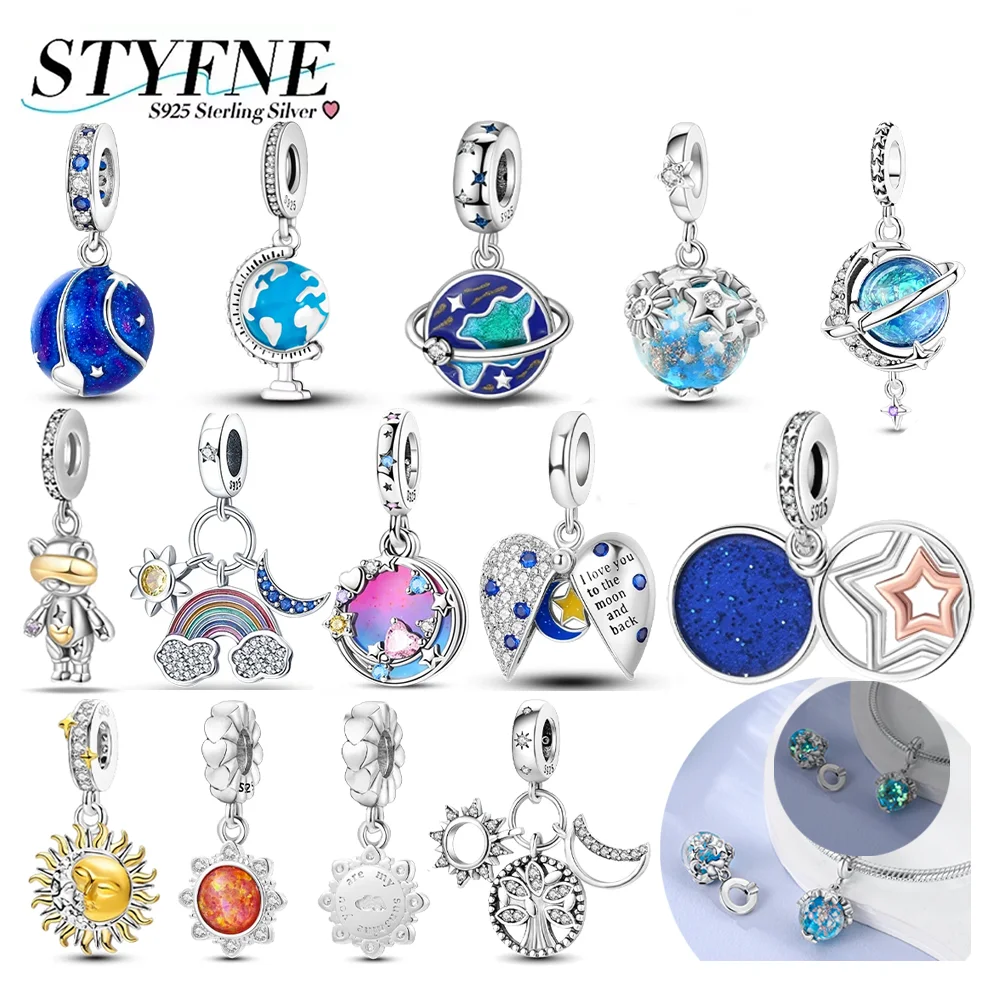 

925 Silver Charms Planet Night Sky Rainbow Sun Tree of Life Beads Pendants Fit DIY Bracelet Necklace Matching Jewelry Gift