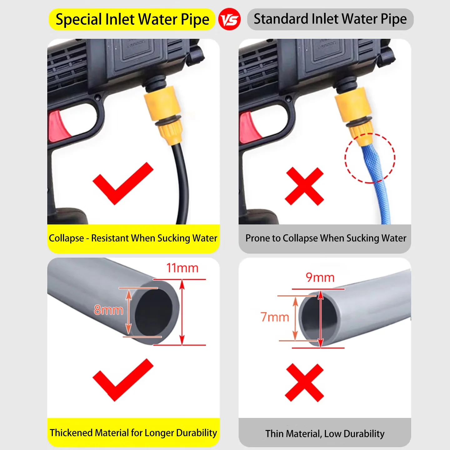 5m/10m/15m/20m Cordless Lithium High-Pressure Car Wash Gun Water Inlet Hose, Household Washer Pipe, 3/8" Flexible Suction Hose - view 3