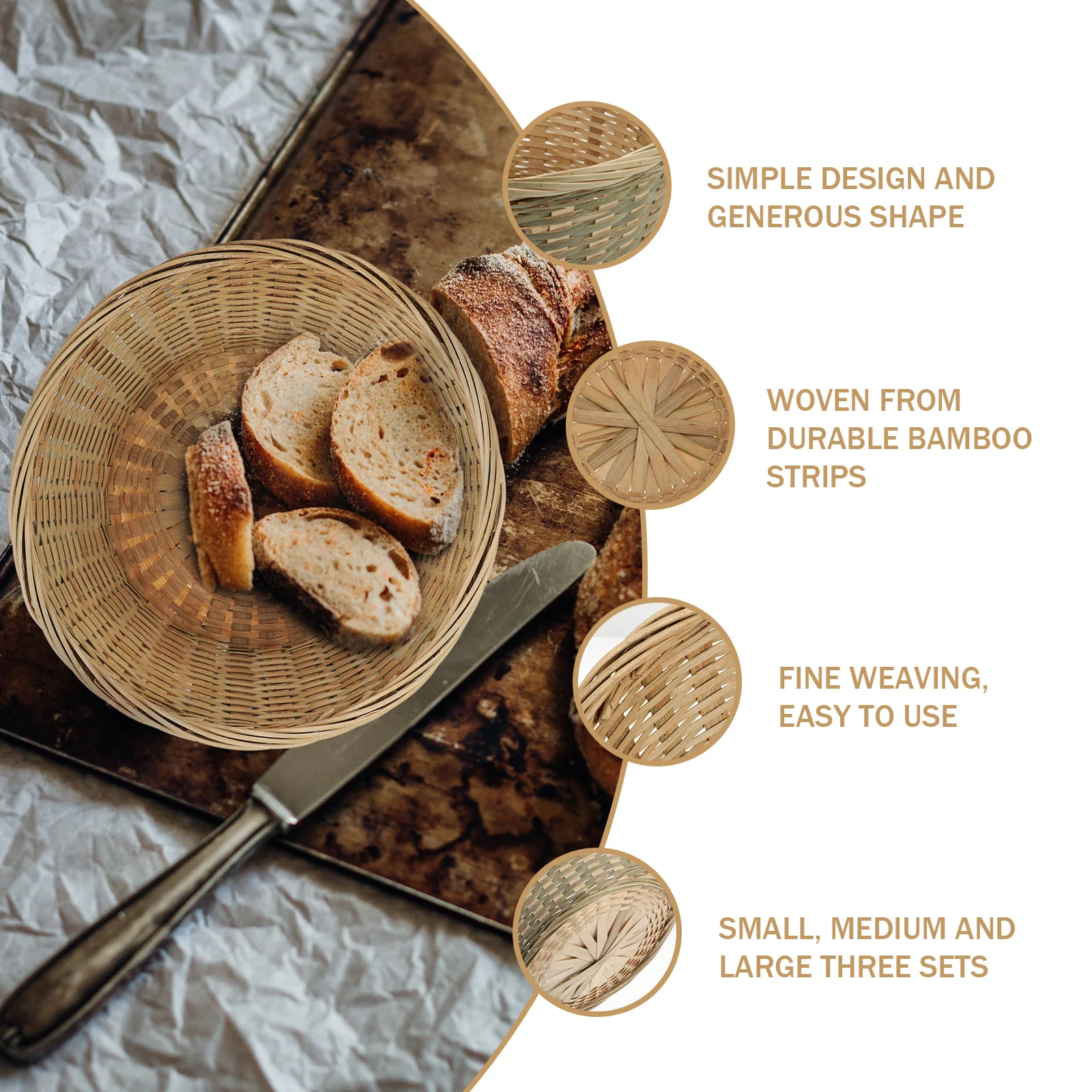 

3Pcs Bamboo Storage Baskets Home Decorative Multi-Functional Kitchen Organizer Eco-Friendly Elegant Design