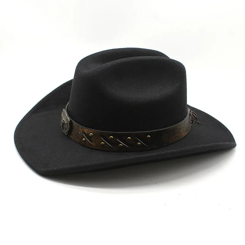 Simple Wome Men Red Wool Chapeu Western Cowboy Hat Gentleman Jazz Sombrero Hombre Cap Dad Cowgirl Hats Size 56-58cm