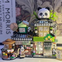 NEW Panda Pet Zoo Coffee Shop Store Fold Street View Shop Food House Building Blocks Kit Girls Bricks Model Kids Toy Children