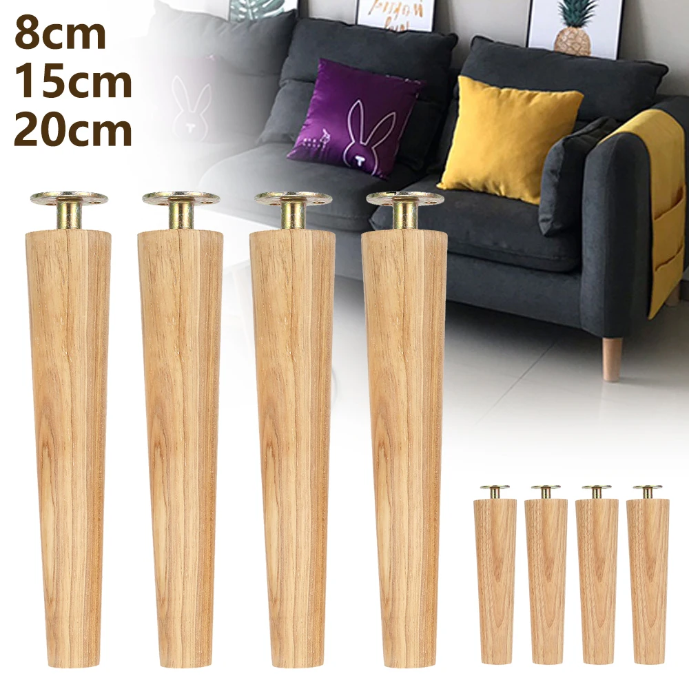 4pcs Furniture Feet Height 8/15/20CM Solid Wood Furniture Leg Inclined Cone Bed Cabinet Table Sofa Legs Chair Replacement Feet