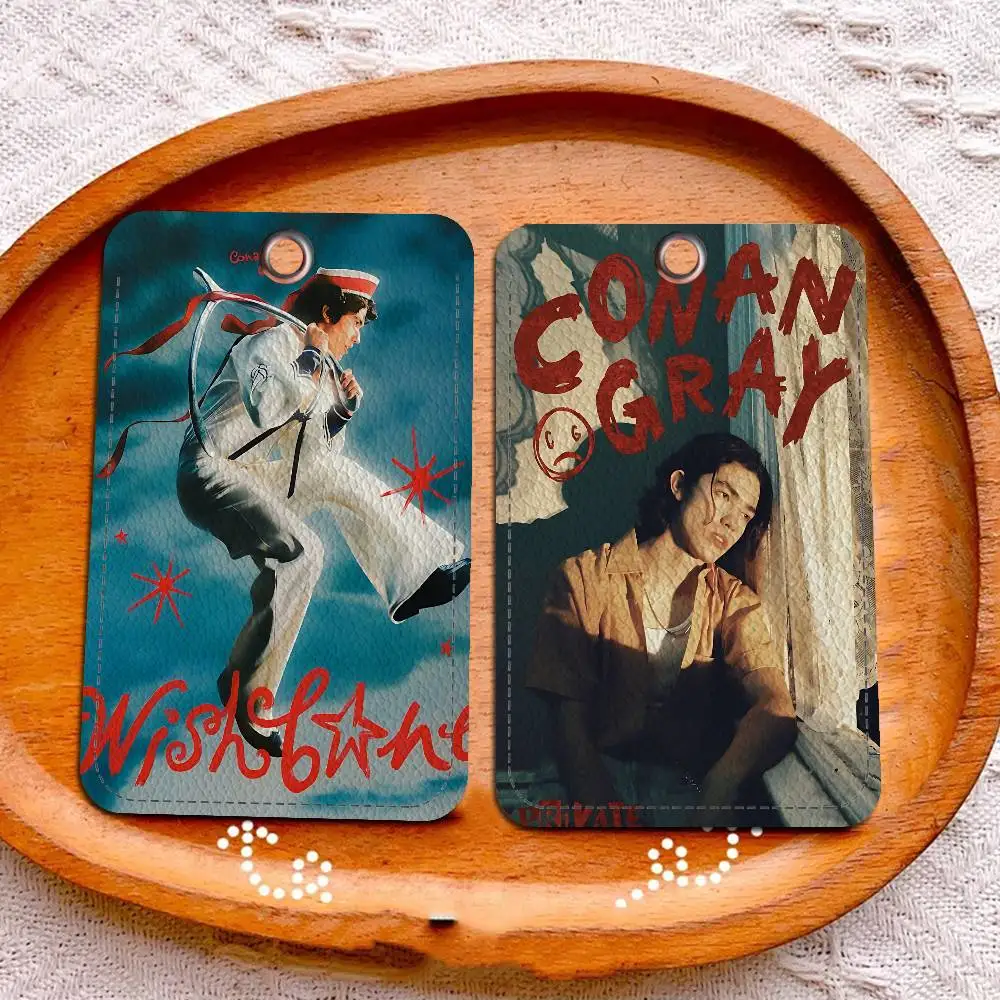 Popular Singer C-Conan G-Gray Style PU Access Card Holder With Keychain - Executive Protection For Bank Card,Subway, Bus Card