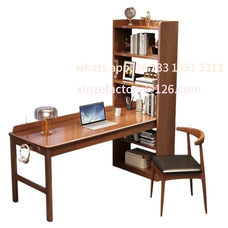 

Solid wood home desktop computer desk bedroom with bookshelf writing desk study room student combination office study table