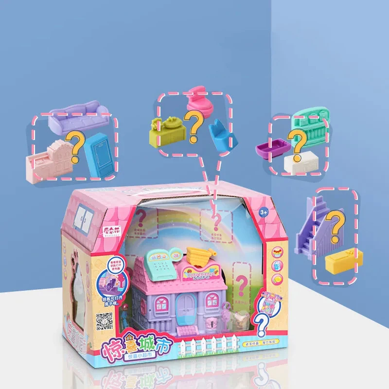 Family Surprise City Assembled Doll House Villa Surprise Treasure Box Simulation House Boy Girl Toy Christmas Birthday Gift Kids