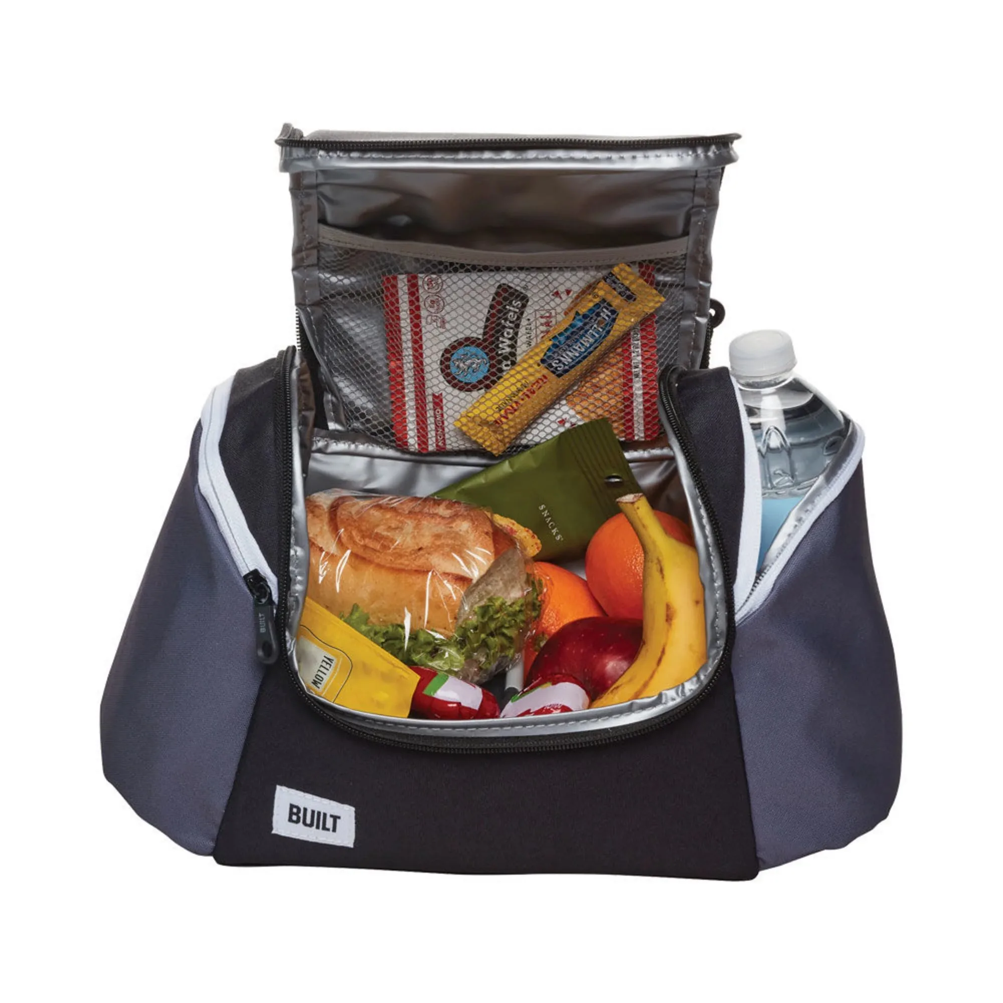 Изолированная сумка для обеда из полиэстера на весь день черного цвета с серыми акцентами