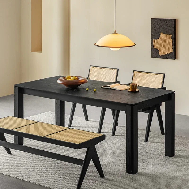 CF black solid wood dining table wabi wind large board table modern simple home dining table and chair combination