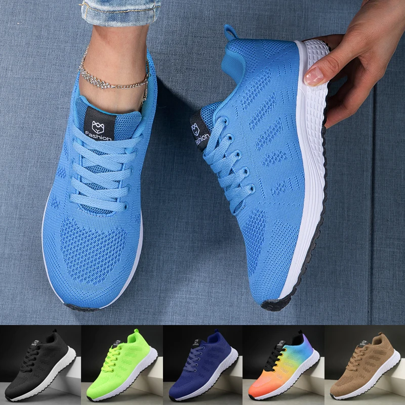 Women's Breathable Knit Sneakers, Casual Lace Up Outdoor Shoes, Lightweight Low Top Walking Shoes