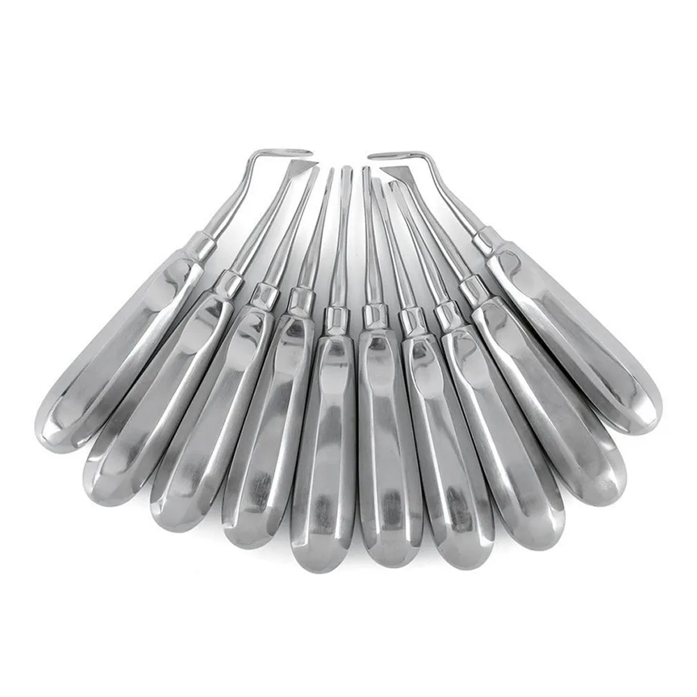 10/13Pcs Dental Stainless Steel Plier Curved Root Forceps Hexagon Handle Dental Extraction Elevator Kit Dental Instruments Set