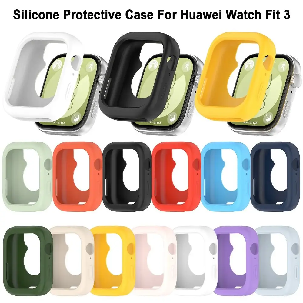 Colorful Silicone Case Shell Bumper Screen Protector Anti-Scratch Protective Frame for Huawei Watch Fit 3 Smartwatch Accessories