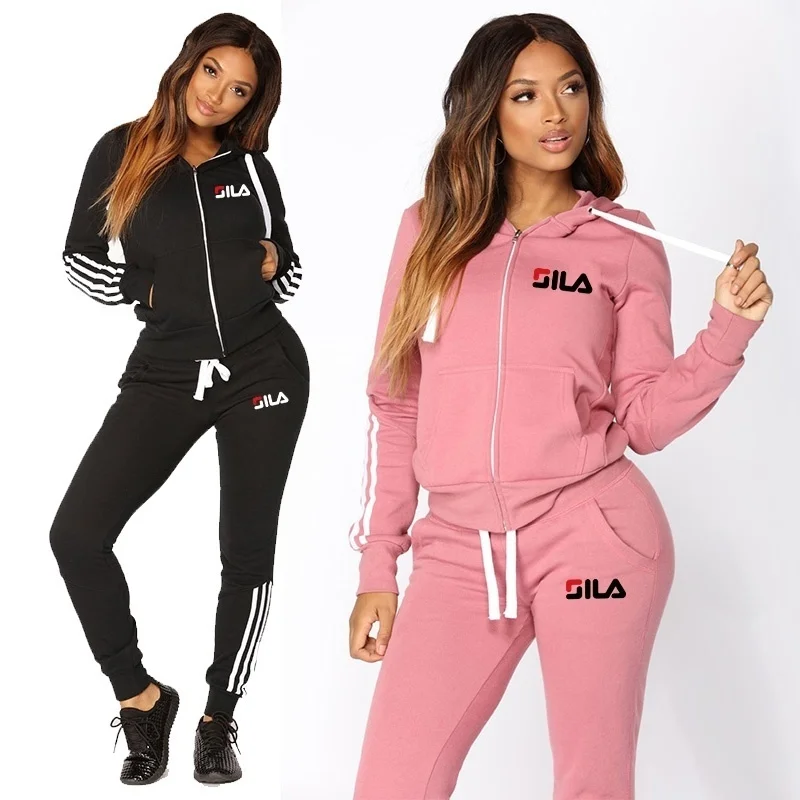 

Women Fashion Casual Long Sleeve Zipper Pocket Pure Color Women Tracksuit Fashion Sportwear Hoodie + Trousers Jogging Suit