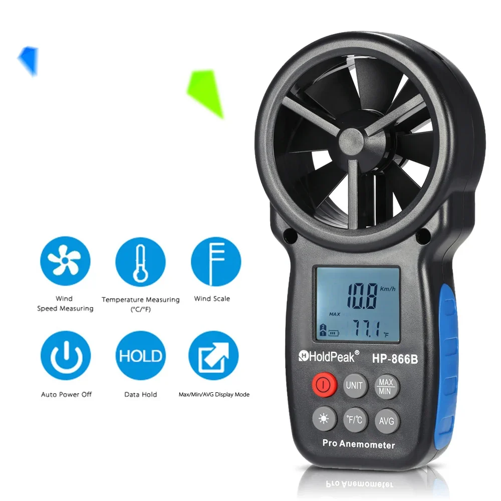 HoldPeak HP-866B Digital Anemometer Temperature Meter Mini Wind Wind Speed Air Velocity Measuring Wind Sensor Windmeter 0-30m/s