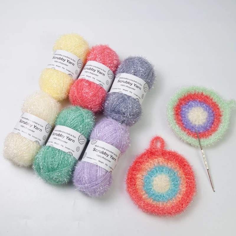 Sparkles Dish Scrubby Yarn for Dishcloths Crocheting Polyester Yarn Handmade Scrubby Yarn Crochet Yarn with Knitting Hook