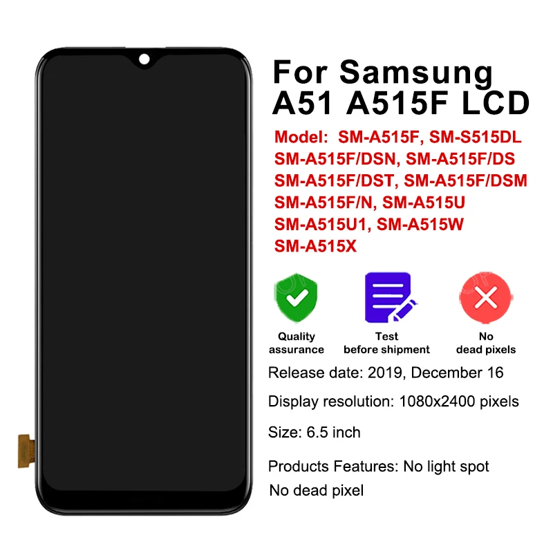 6.5'' Screen For Samsung Galaxy A51 LCD Display A515 A515F A515F/DS Touch Screen With Frame New Digitizer Assembly Replacement