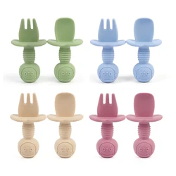 2pcs Food Grade Children Silicone Spoon Fork Cutlery Baby Training Complementary Food Spoon BabyFeeding Spoon Fork