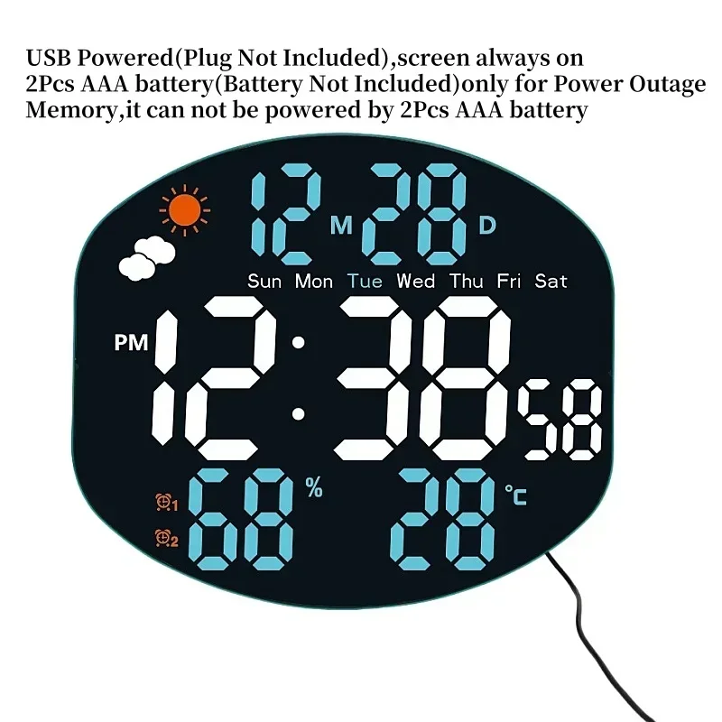 Digital Wall Clock Date Week Display Home Decoration Tabletop Dual Alarms Clock for Gift Birthday Bedroom Living Room Elderly