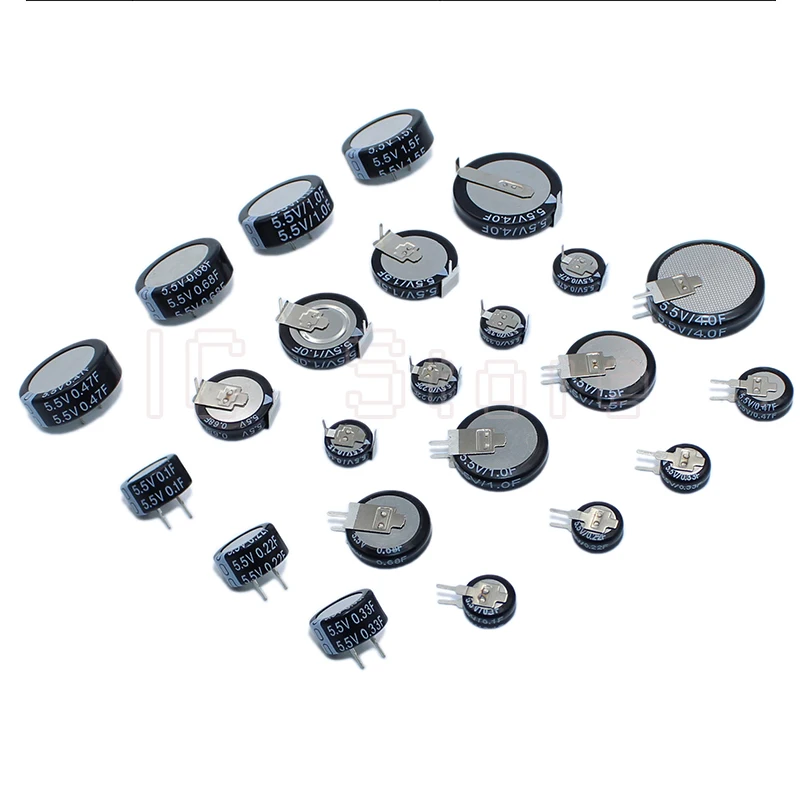 20PCS Super Capacitor 5.5V Farad Capacitor 0.1F 0.22F 0.33F 0.47F 0.68F 1F 1.5F 4.0F V-type C-type H-type Button Capacitor