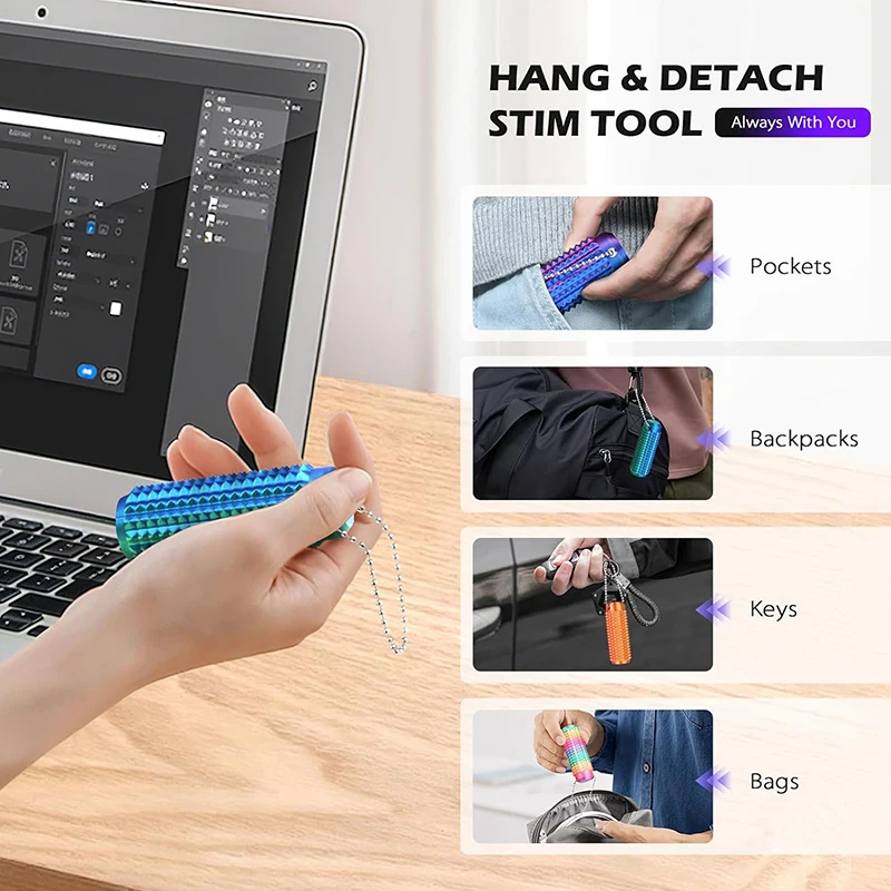 Bestseller Taktiles Sensorisches Schlüsselanhänger |   BPA-freies Fidget-Spielzeug zur Angstlinderung mit Stachelgriff, Tragbares Schreibtisch-Stressabbau-Tool für das Büro