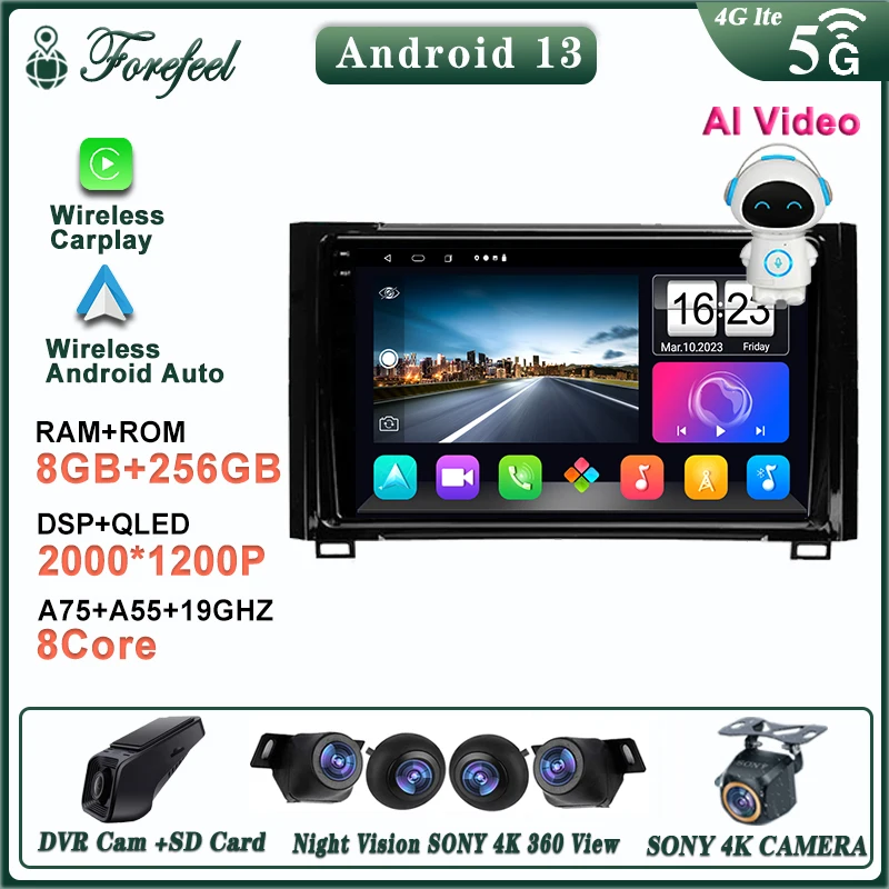 

Car Radio Android 13 For Toyota Tundra XK50 2013 - 2020 Multimedia Monitor Lettore Autoradio GPS Navigation Stereo QLED Screen