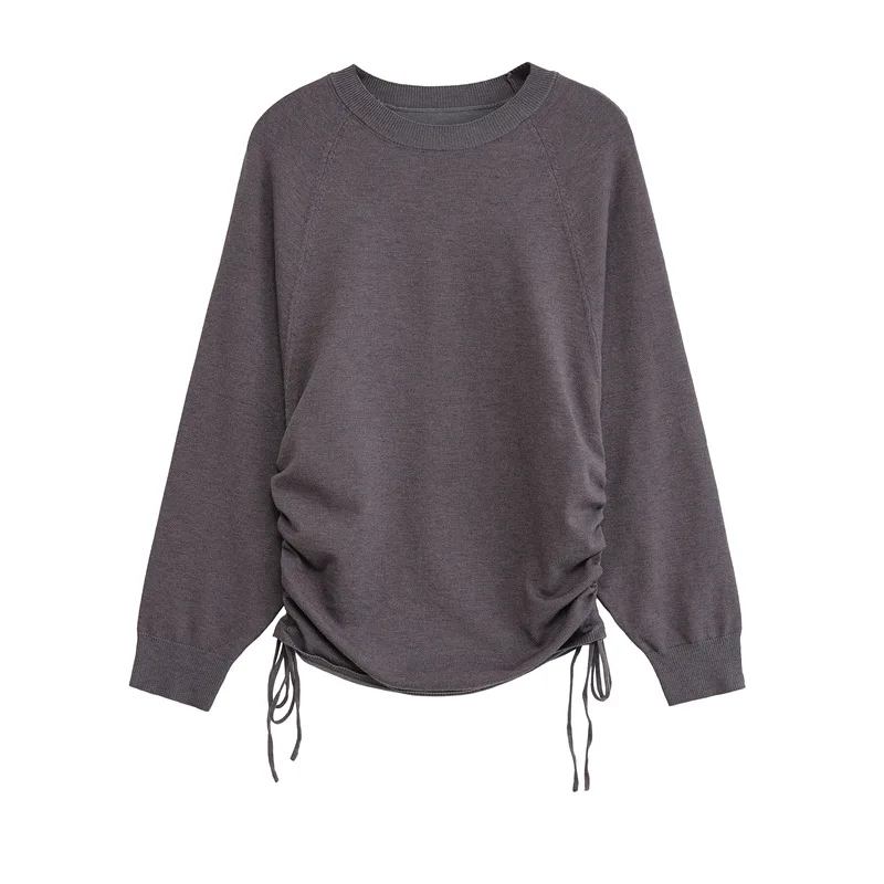 

2025 autumn new European and American style round neck solid color women's design niche temperament knitted sweater
