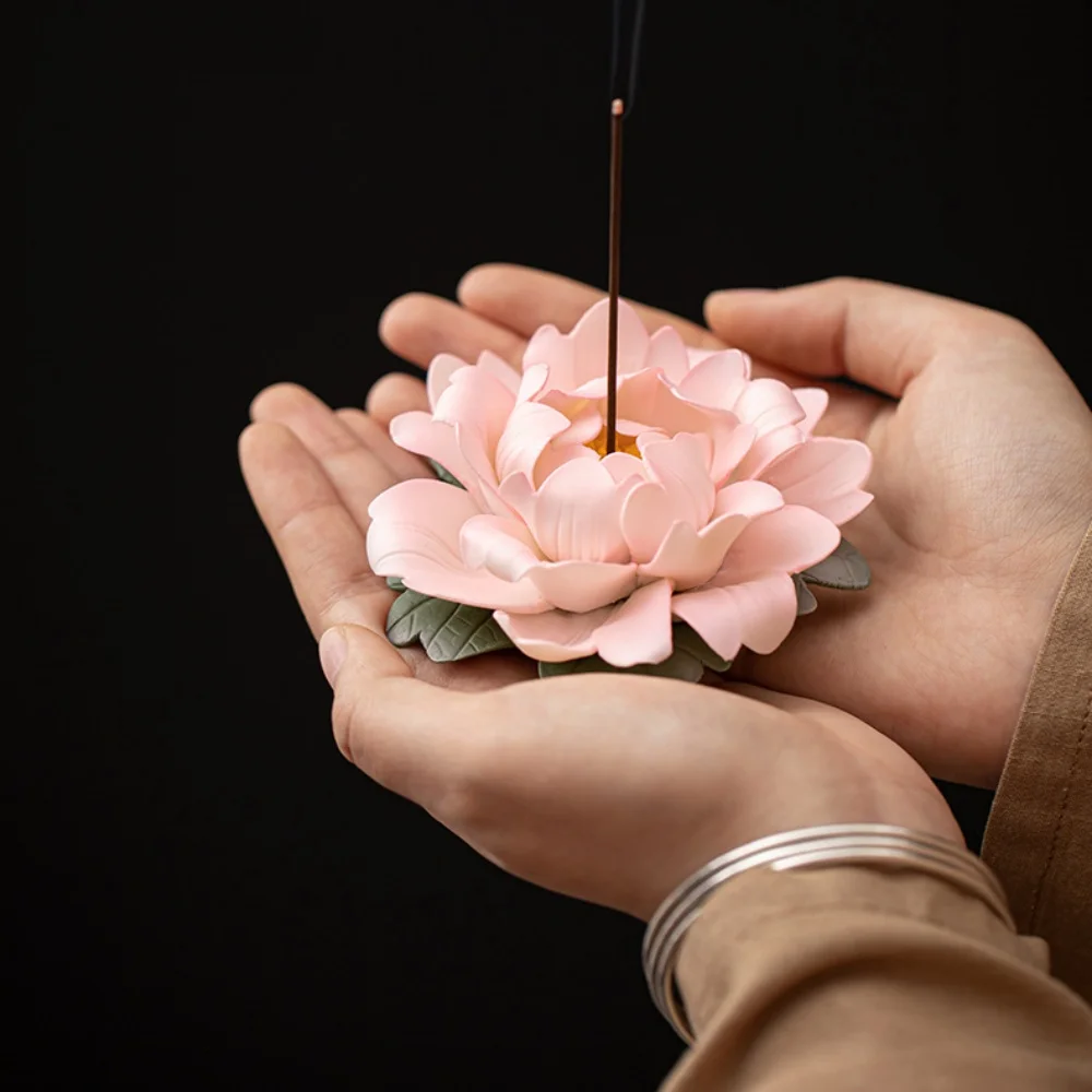 Peony Incense Burner, Incense Holder for Sticks Ceramic Hand-Pinched Incense Stick Holder