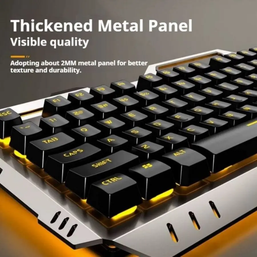 EWEADN Wired Silent Gaming Keyboard, 104 Keys Full-Size Ergonomic Keyboard with LED Backlight & Knob, for PC/Laptop Office Use