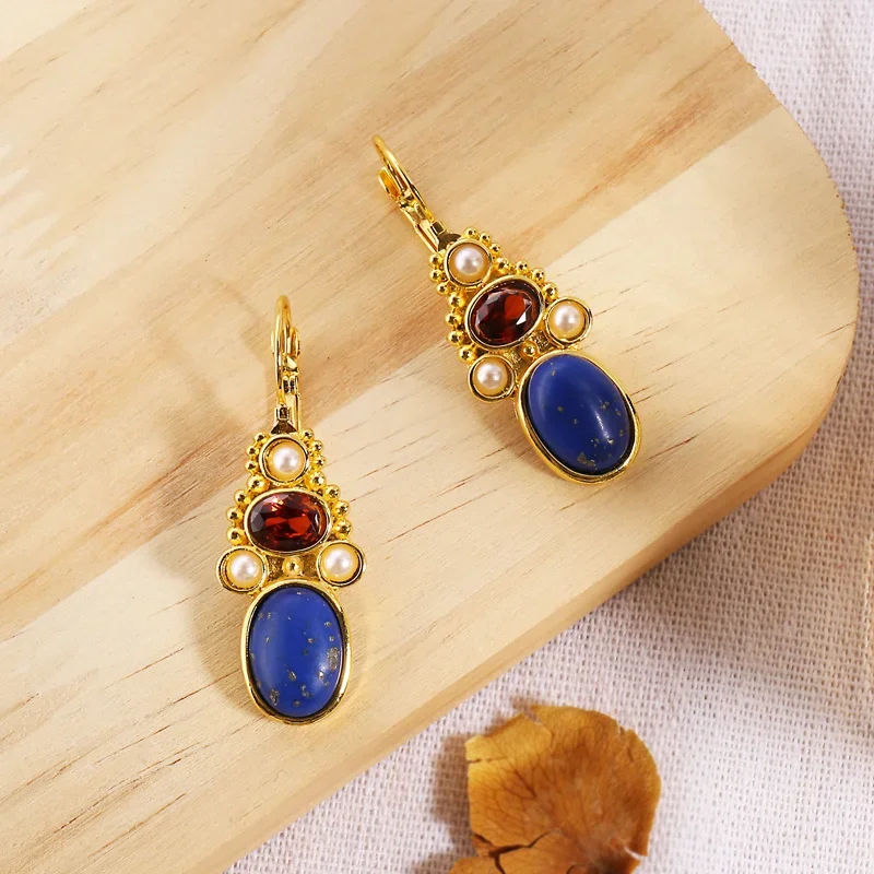 Vintage Drop Earrings Inlaid Synthetic Gems Statement Earrings Design Ear Jewelry For Women