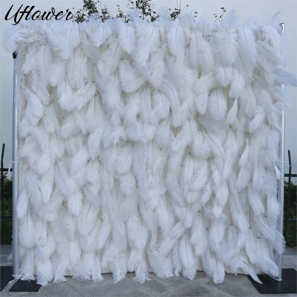 

Uflower Feather Series Luxury White Feather Fabric Artificial Flower Wall Proposal Wedding Background Decor Birthday Party Event